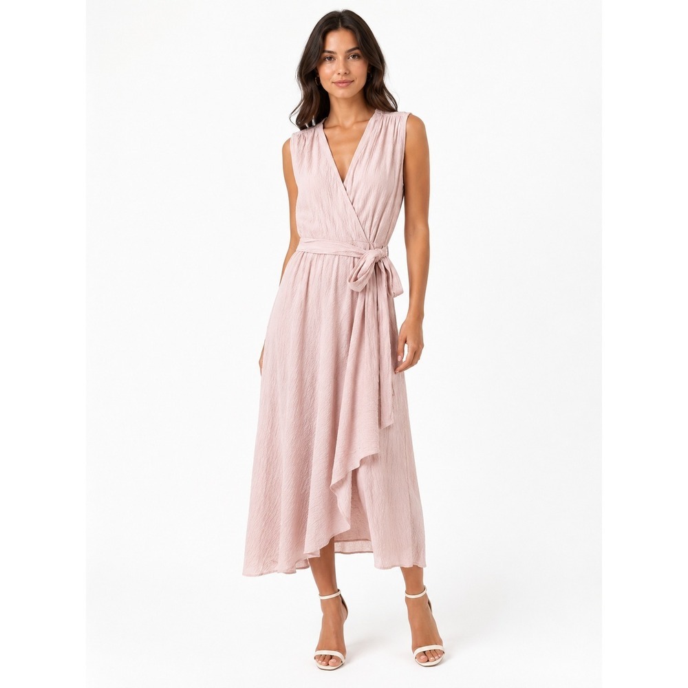 Calvin Klein Pink Wrap Wide Leg Jumpsuit Sleeveless Textured Crepe Size 2